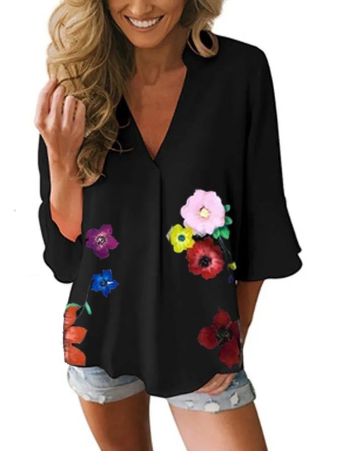 Printed Cotton-Blend Half Sleeve Shirts & Tops Zaesvini