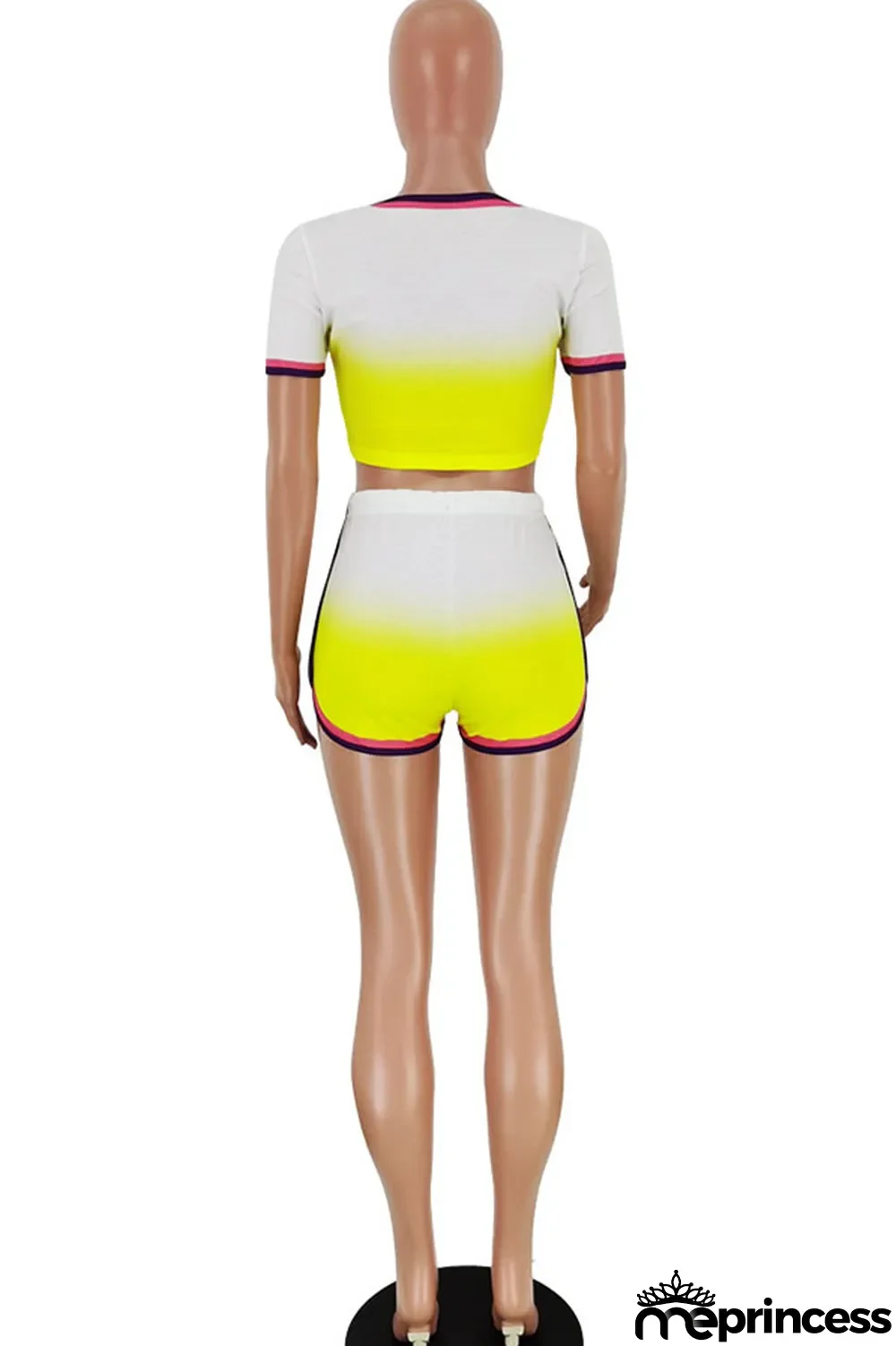 rose red Polyester Fashion Casual Print Two Piece Suits Straight Short Sleeve Two Pieces