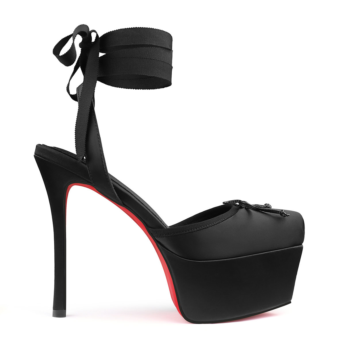 145mm Women's Strappy Crepe Satin Silk High Heel Lace Up Platform Red Bottom Wedding Banquet Sandals-MERUMOTE