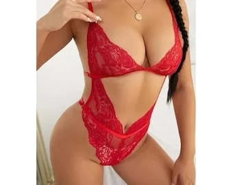 pornhint Pornhint Red Babydoll,Open Crotch Lingerie,Sheer Lingerie Set,Crotchless Babydoll,Bridal Lingerie,Sexy Honeymoon Babydoll