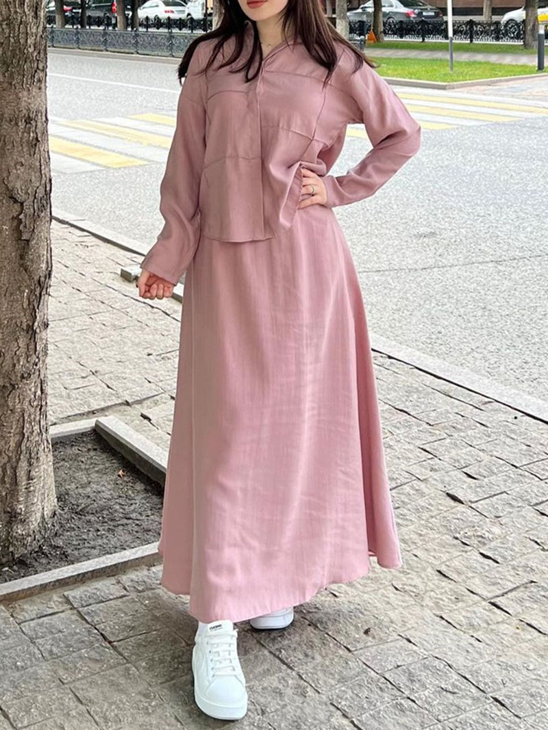 Casual Solid Color Shirt & Skirt Two-piece Set | Oxredo Shop Ramadan Sale