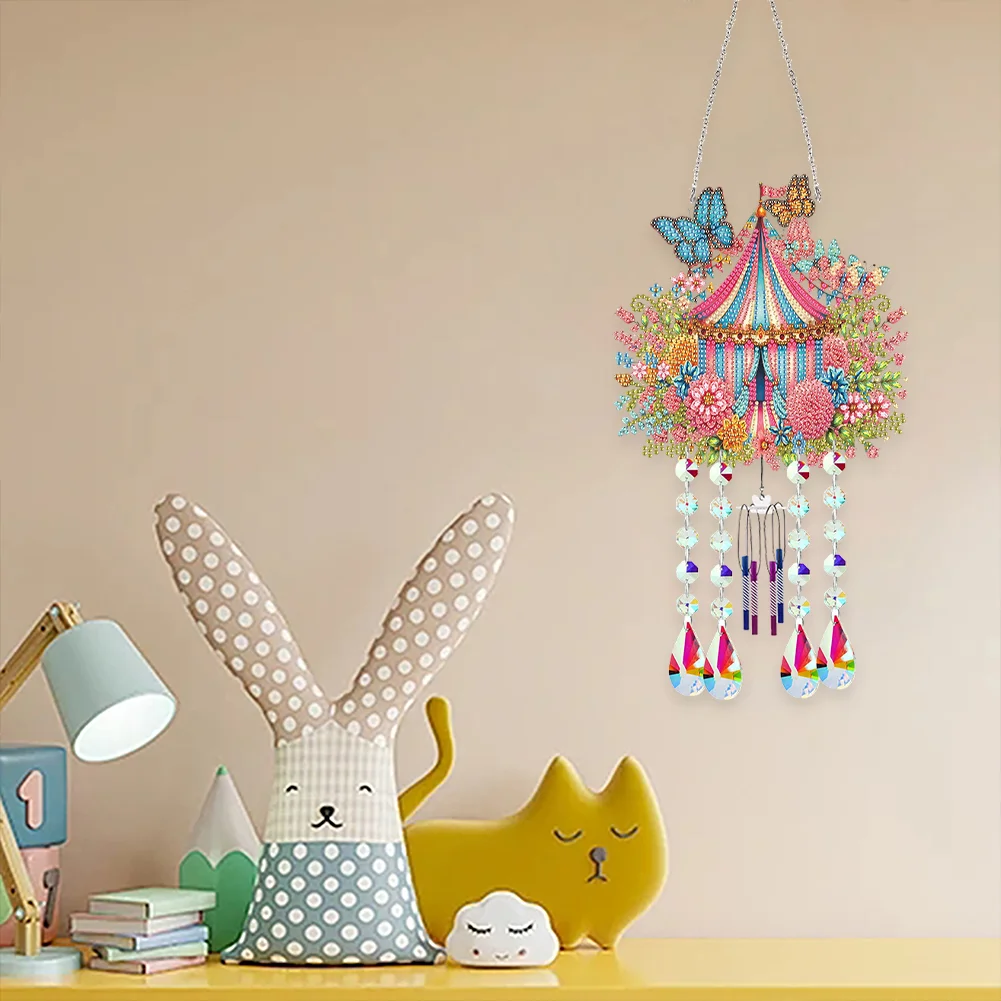 Double Sided Cabin 5D DIY Diamond Art Painting Wind Bell Hanging Sign for Wall