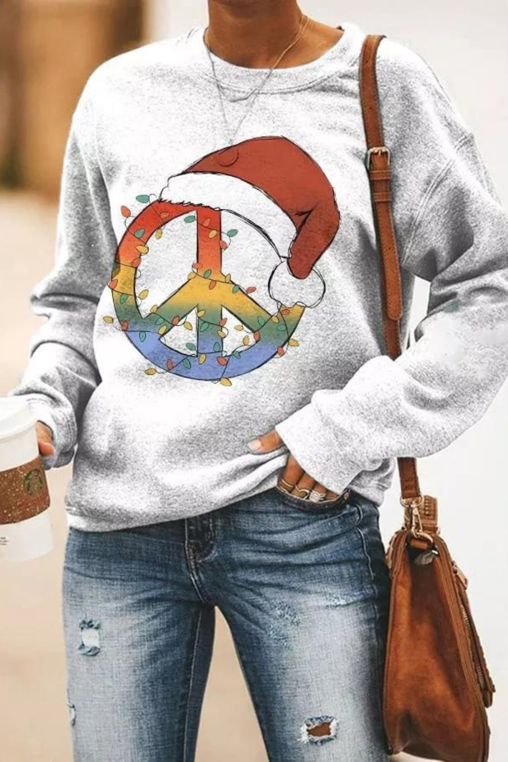 Women's Christmas Hippie Peace Sign Sweatshirt