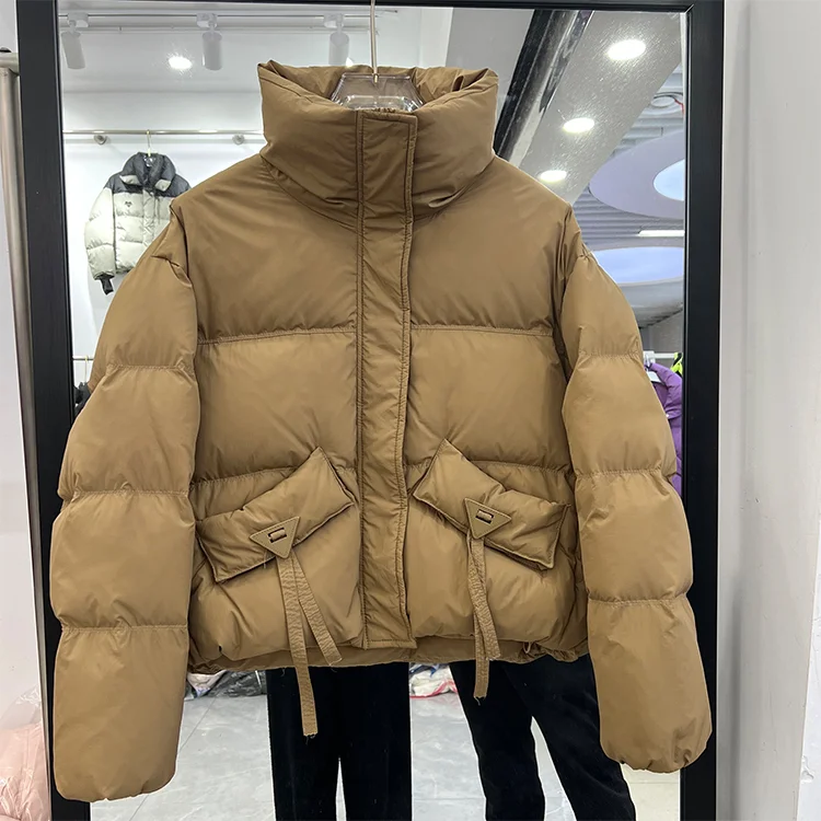 Woherb Winter New Standing Collar Down Jacket Female Short Style Casual Fashion Add Thick Small Bread Clothing White Duck Down Coat Tide-Outfit Ideas
