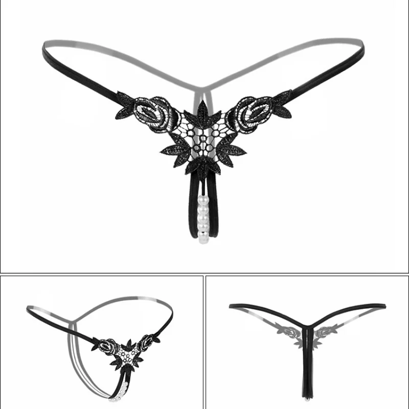 Billionm String Femme Sexy Lace Pearl Panties Underpants Women Lingerie Sexy Hot Porn Low Rise Thongs Black Tangas Underwear for Sex