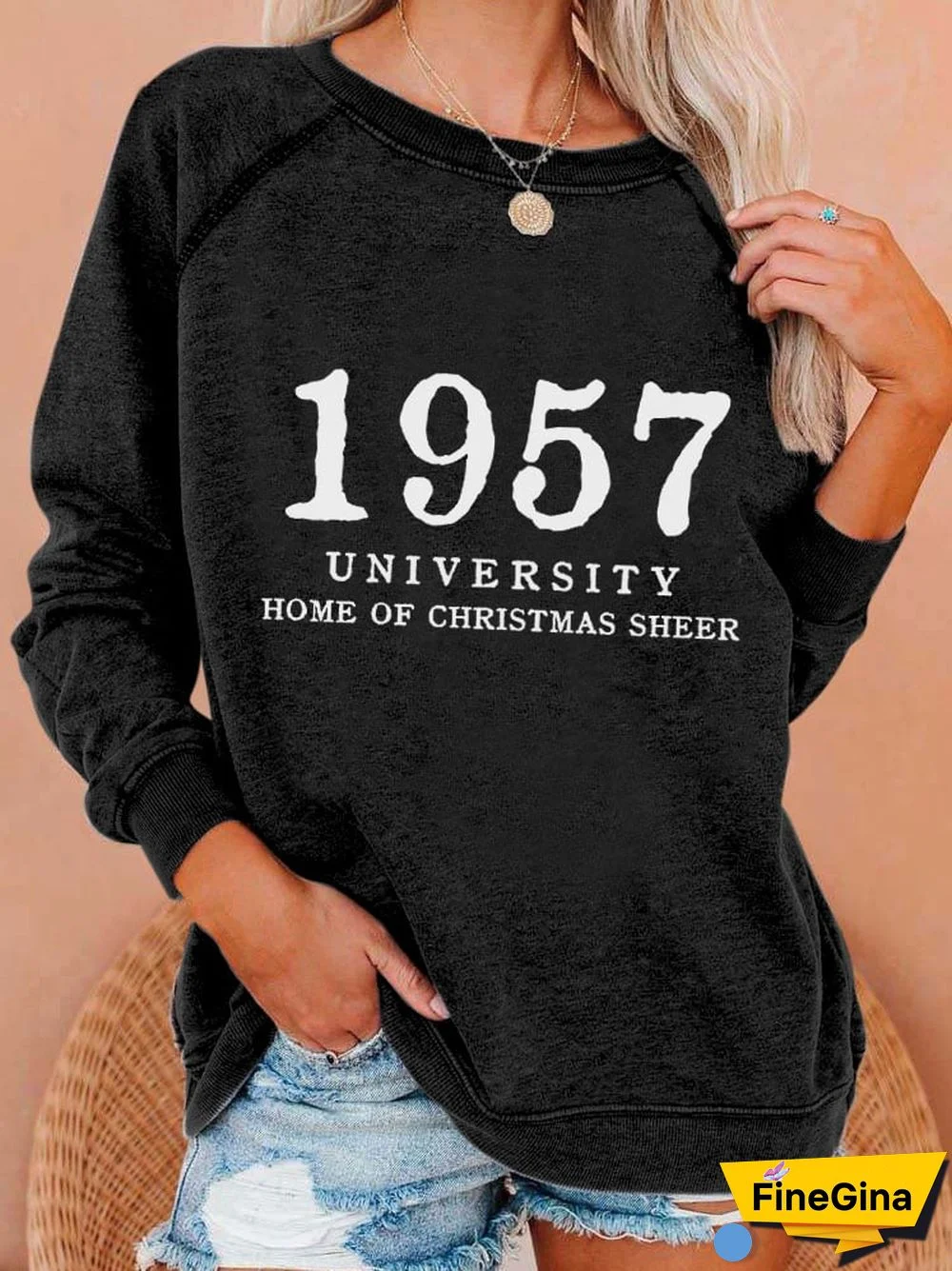 Women's 1957 University Home Of Christmas Cheer Print Casual Sweatshirt