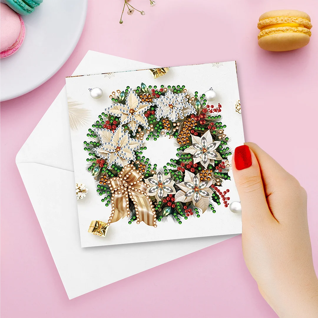 6Pcs Christmas Wreath DIY Diamond Painting Card for Friends Family Gift