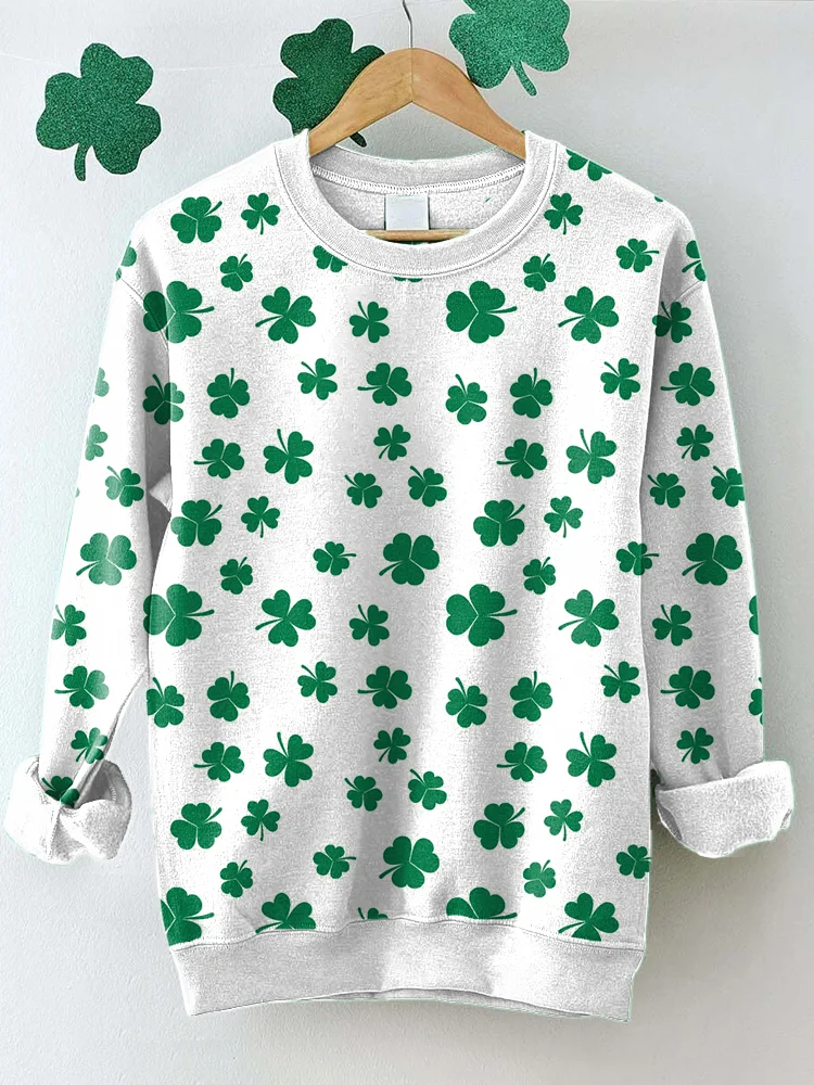 VChics St. Patrick's Day Shamrock Print Casual Cozy Sweatshirt