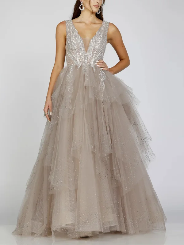 Suspenders Solid Color Sequins Maxi Dress