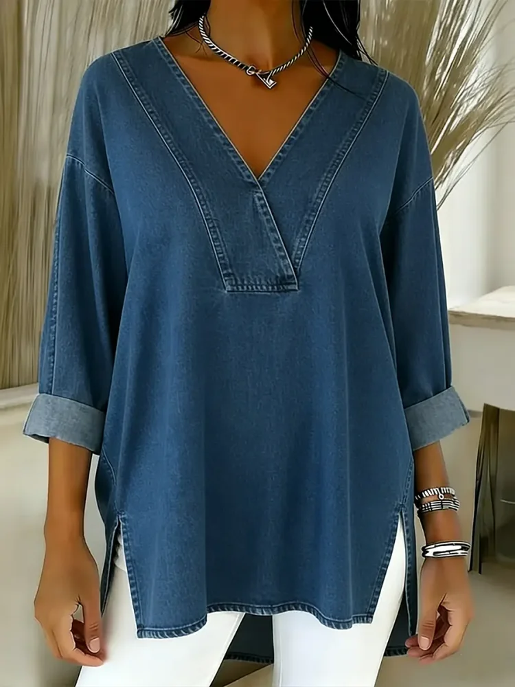 Women's Casual Washed Denim Cotton Top