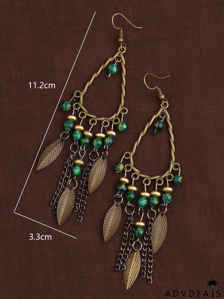 Leaf & Chain Charm Earrings