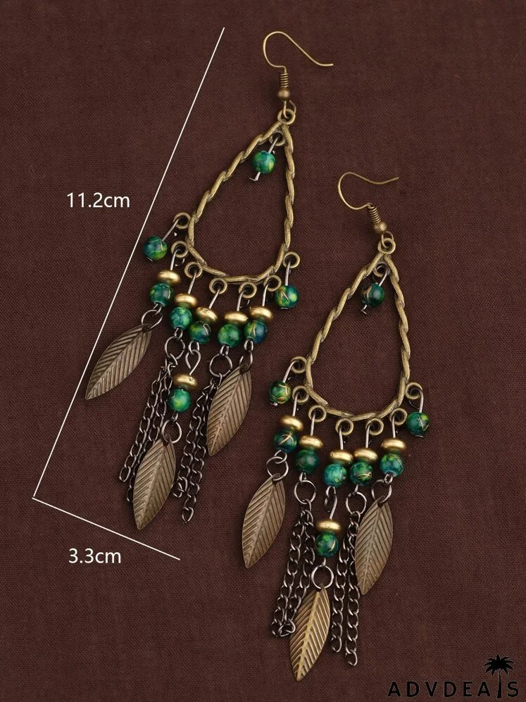 Leaf & Chain Charm Earrings