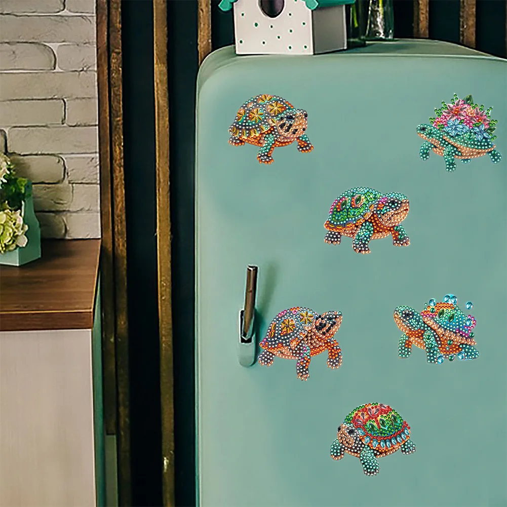 6pcs DIY Sea Turtle Special Shape Diamond Painting Fridge Magnet for Adults Kids Beginners