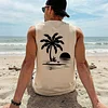 Men's Casual Coconut Tree & Sun Print Round Neck Tank Top by Inlyline