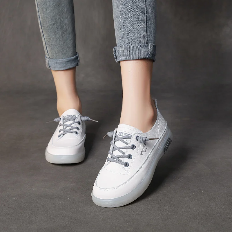 Yyvonne Layer Cowhuff Soft Sole Single Shoes Spring And Summer New Leather Flat Plate Shoes Women Comfortable Soft Small White Shoes