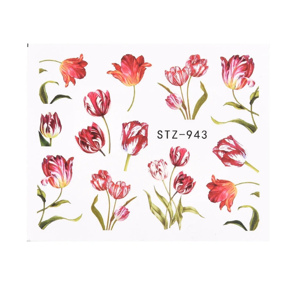 Coloful Flower Leaf 3D Stickers on Nails Decoration Tattoo Water Decals Nail Sticker UV Gel Slider Manicure Wraps-Nail Inspo