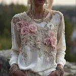 Vintage Boho Roses Embroidered Lace Comfy Linen Shirt - Image 2