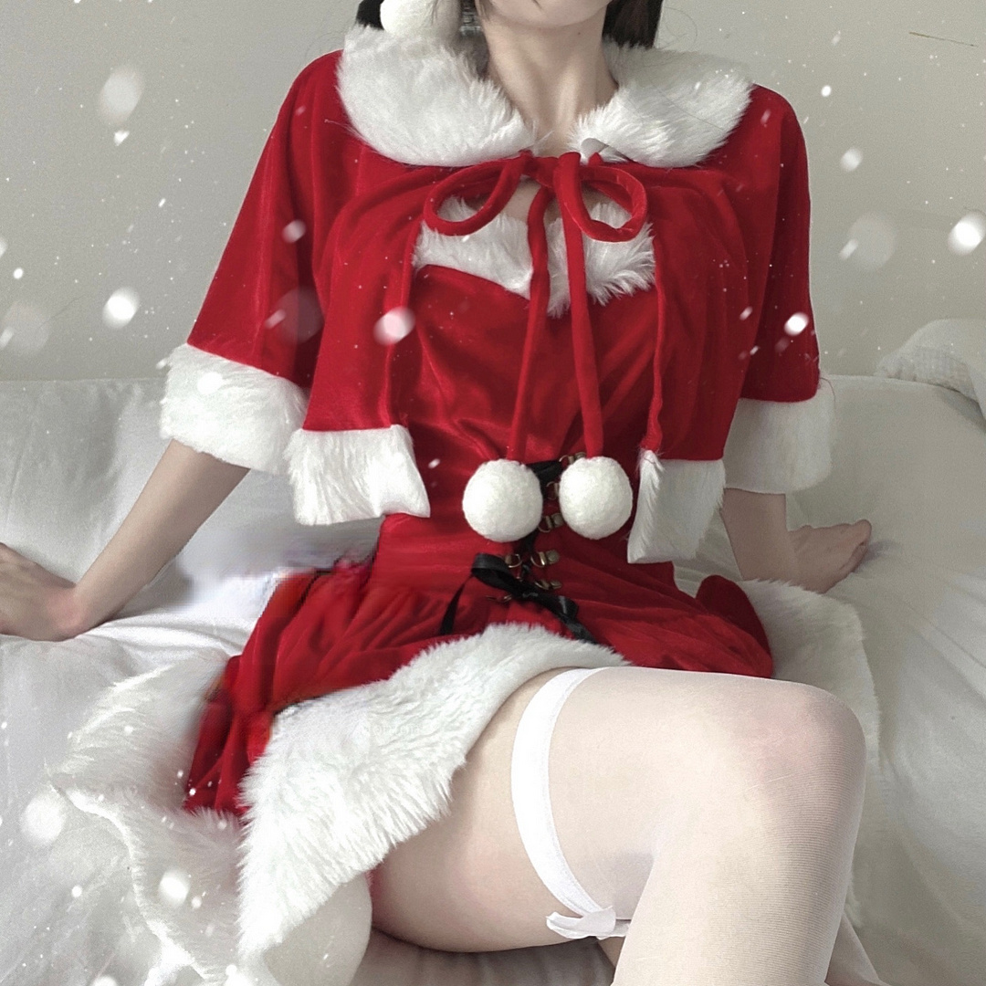M-XL Kawaii Red Christmas Santa Dress and Cape SP16883