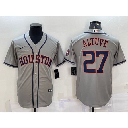 Men's Houston Astros #27 Jose Altuve Grey With Patch Cool Base Stitched Jersey ZX35