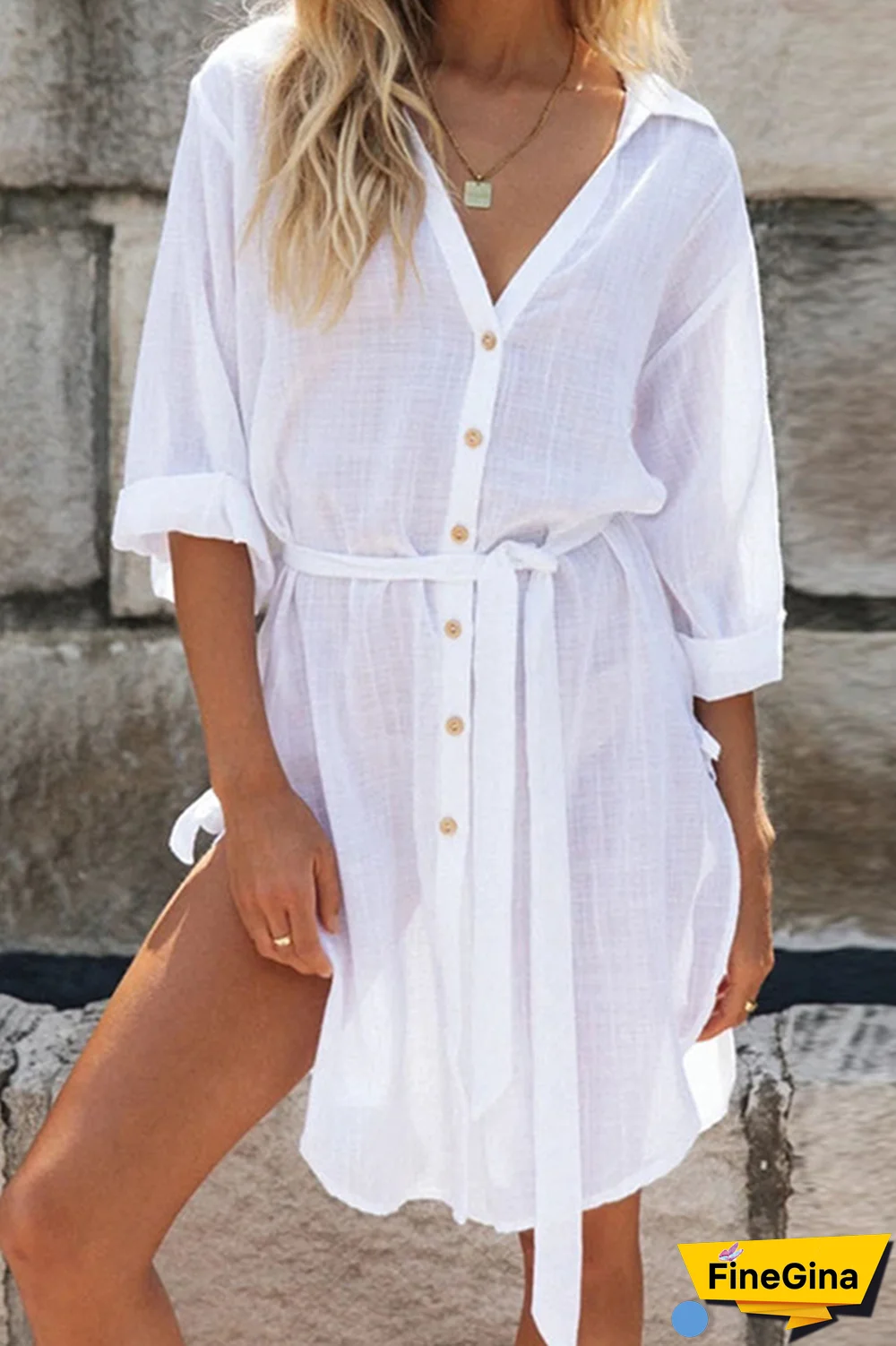 Casual Solid Buckle Cross Straps POLO collar A Line Dresses