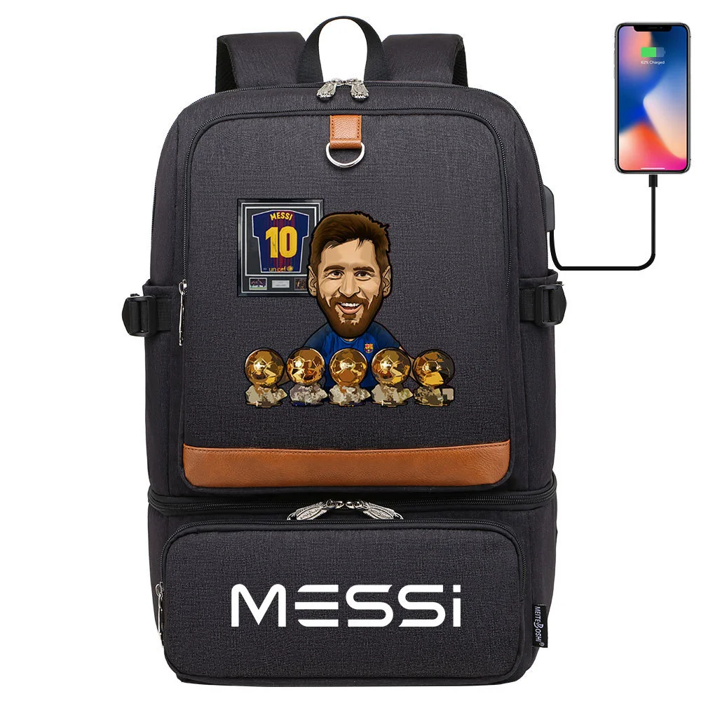 Buzzdaisy Score Big with Lionel Messi: Multi-Pocket Backpack with USB Charging and 15-Inch Laptop Capacity