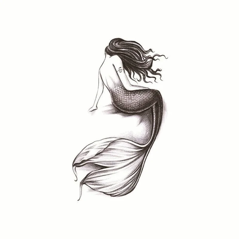 Inns Hot Black Merman Mermaid Temporary Tattoo Stickers For Arm Body Women Fake Tatoos Decals Tatto