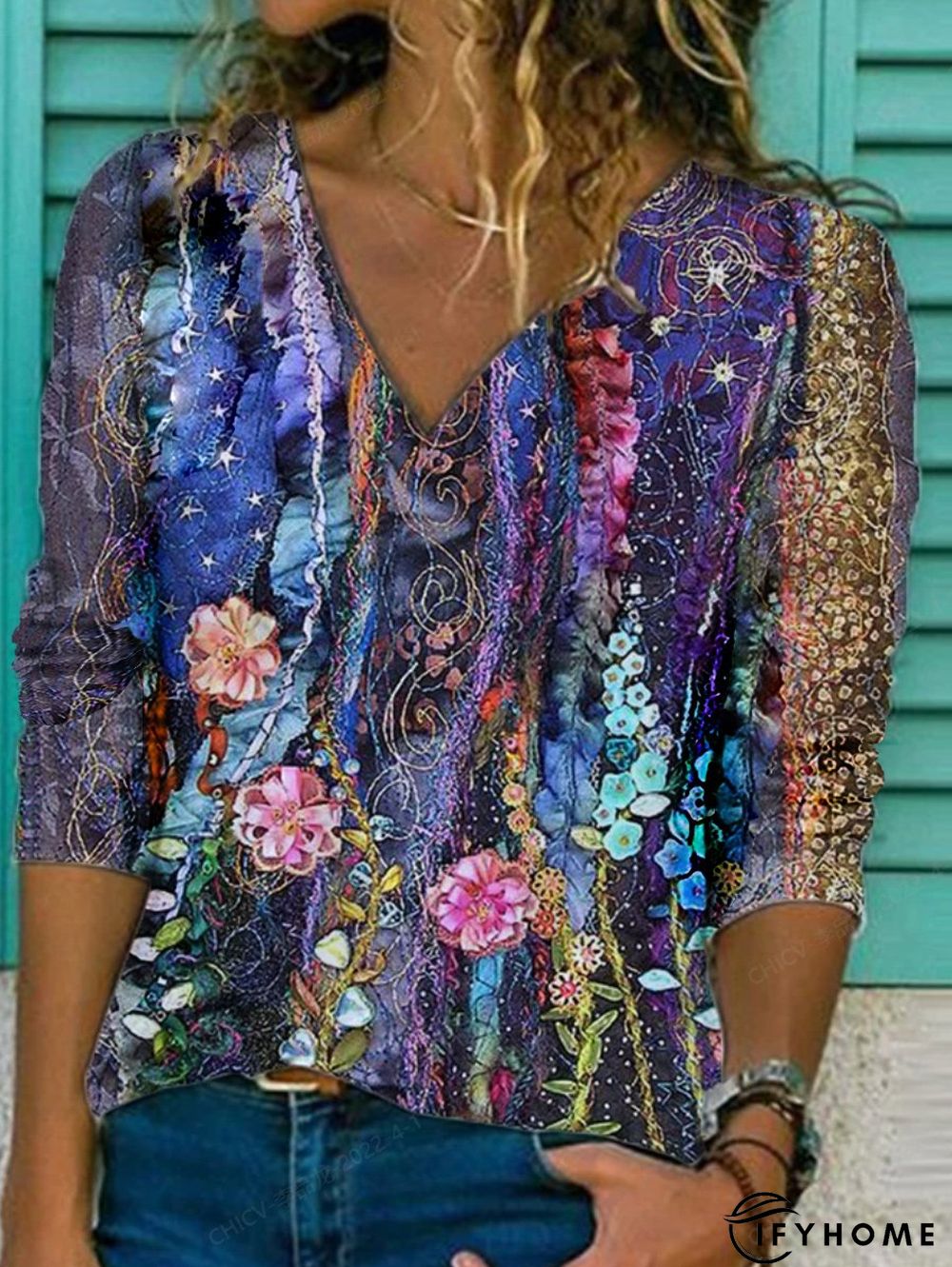 Vintage V Neck Fit Cotton-Blend Sweatshirt | IFYHOME