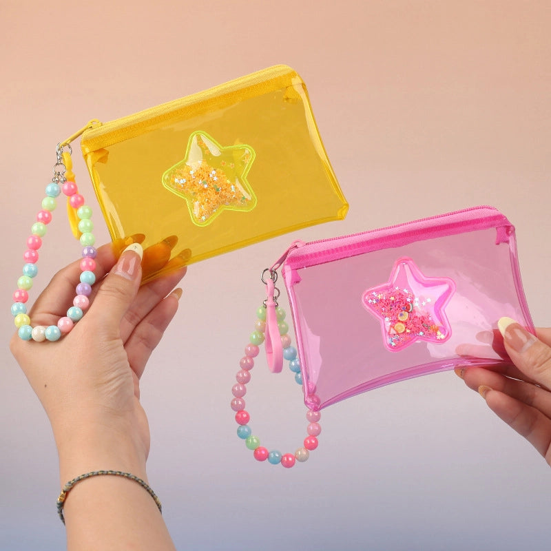 Fashion Stars Pvc Quicksand Color Transparent Coin Purse Card Bag Mouth Red Envelope Earphone Bag Zipper Small Wallet Ornaments