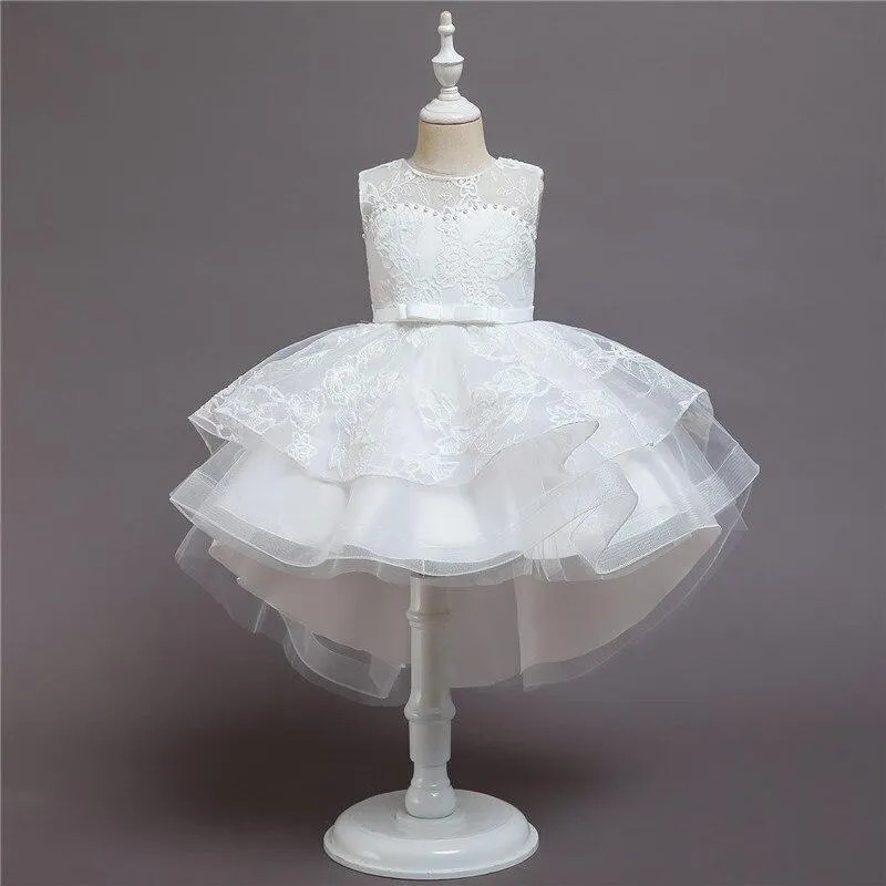 Girls Formal Princess Dress Kids Lace Tulle Rainbow Elegant Evening Party Cake Tutu Prom Gown Children Wedding Communion Costume