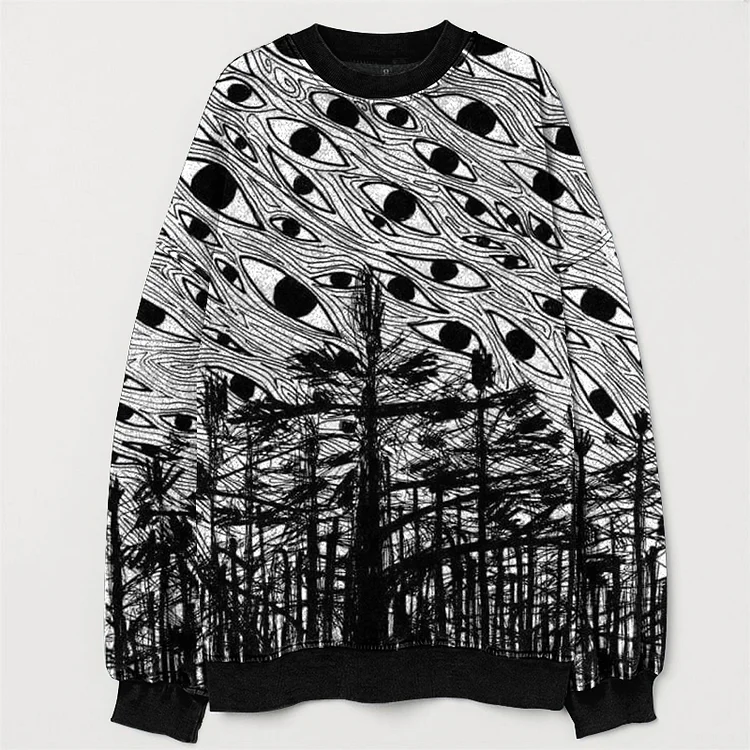 Comstylish Ghost Eyes Printed Vintage Washed Casual Sweatshirt