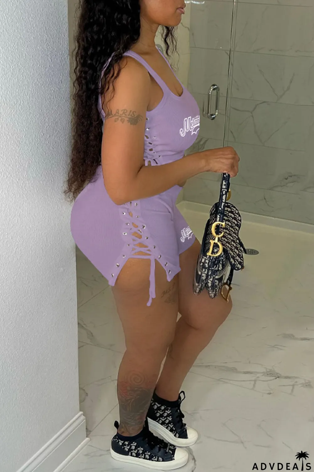 White Casual Print Bandage U Neck Sleeveless Two Pieces