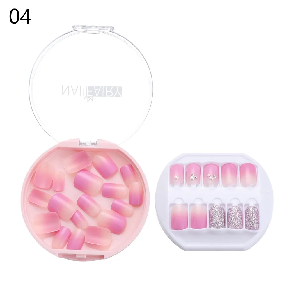 30PCS/Set Fake Nails Press Coffin False Full Artificial Short Kiss Detachable Stick Designs Press Nails Art Tipsy Cover Box-Nail Inspo