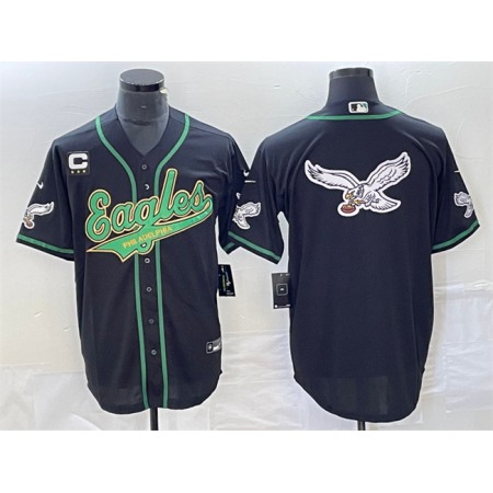 Men's Philadelphia Eagles Black Team Big Logo With 3-star C Patch Cool Base Stitched Baseball Jersey YBQH