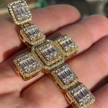 Iced Out Classic Bling Rectangle Cross Pendant Hip Hop Jewelry-VESSFUL