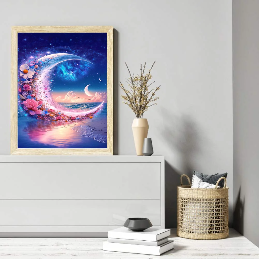 Beach Scenery Diamond Art Kits Resin Canvas 5D DIY Mosaic (Moonflower A)