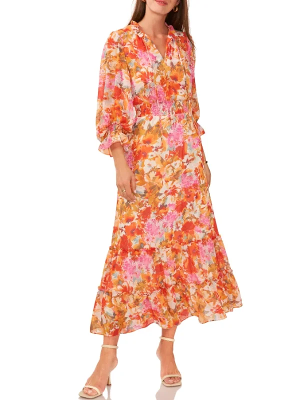 Floral-Printing Skmoced Maxi Dress