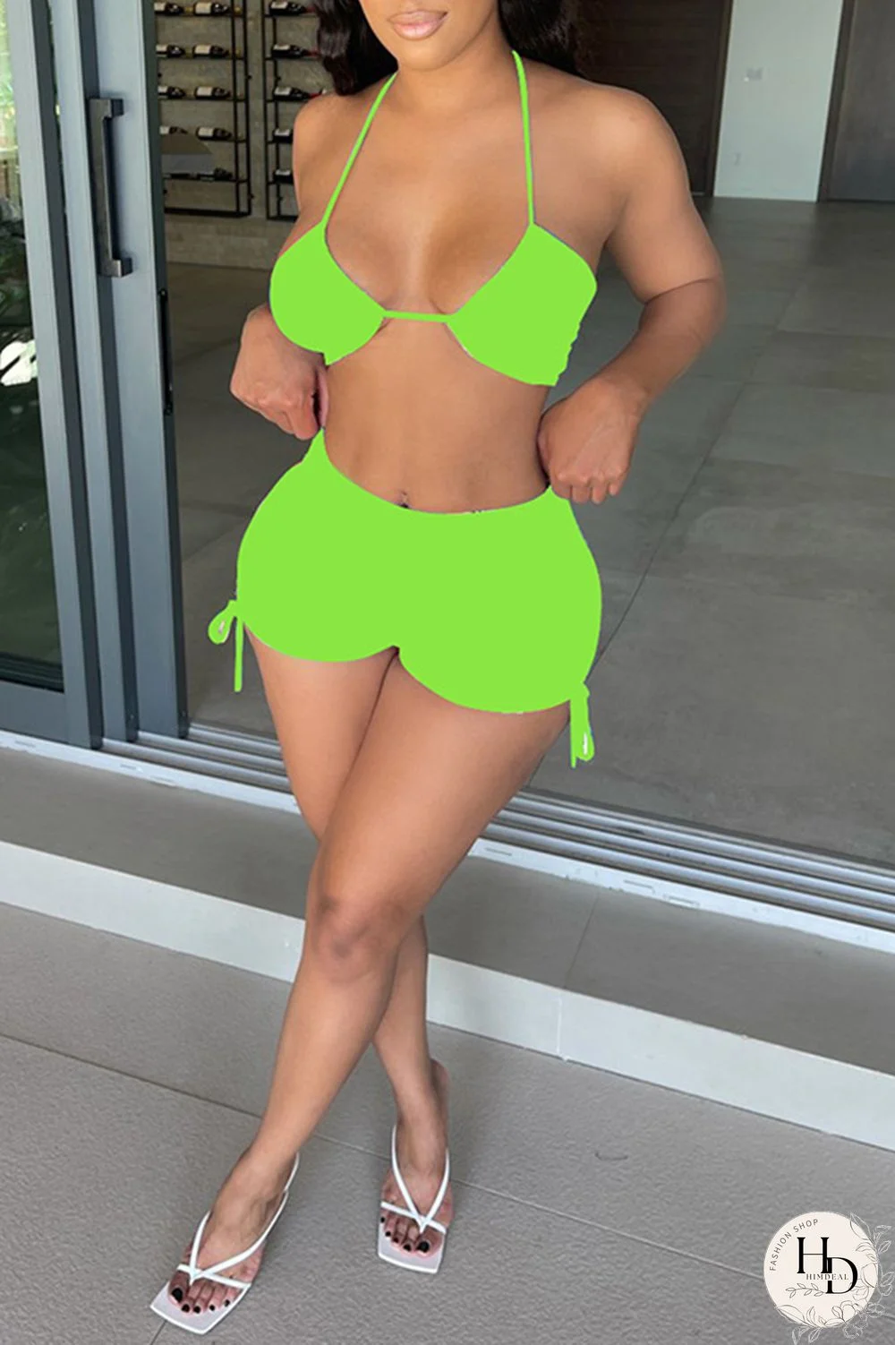 Black Fashion Sexy Solid Backless Halter Sleeveless Two Pieces