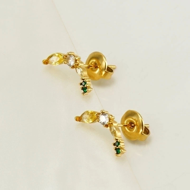 1 Pair Elegant Cute Lady Wreath Plating Inlay 304 Stainless Steel Zircon 18K Gold Plated Ear Studs