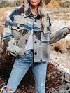 Fashion Loose Long Sleeve Lapel Collar Buttoned Printing Casual Outerwear