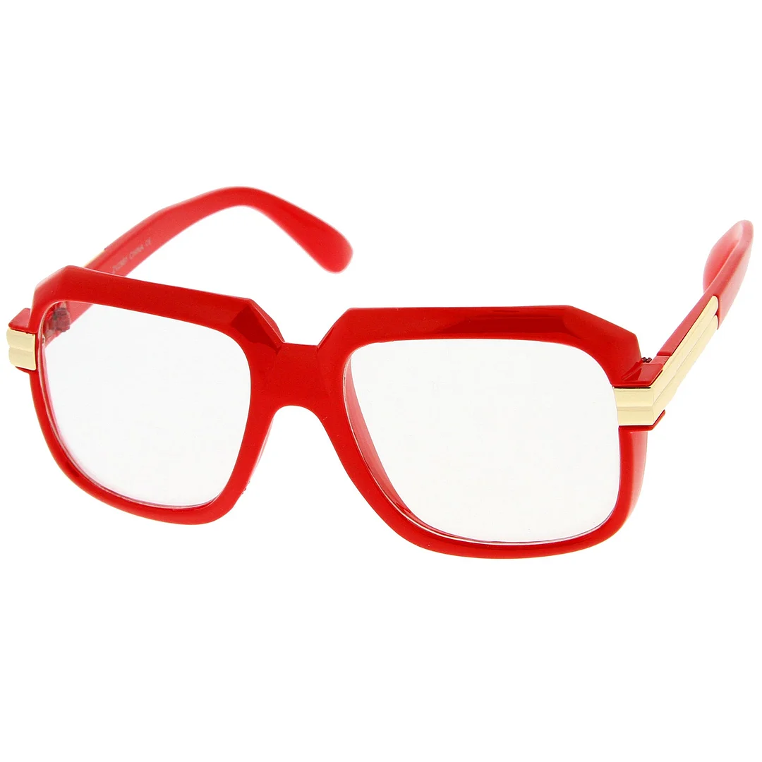 Large Colored Metal Accent Temple Clear Lens Square Glasses 55mm