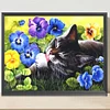 Diamond Painting -DIY Round Drill Cat lounging in Flowers