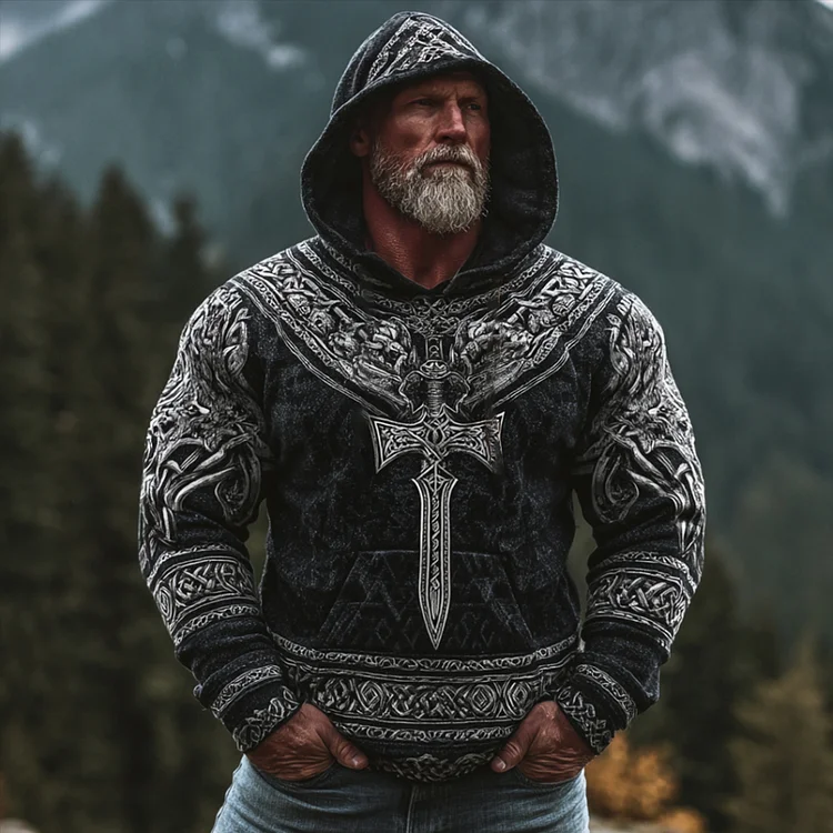 Viking Style Silver Treasure Sword Comfortable Hoodie Sweater
