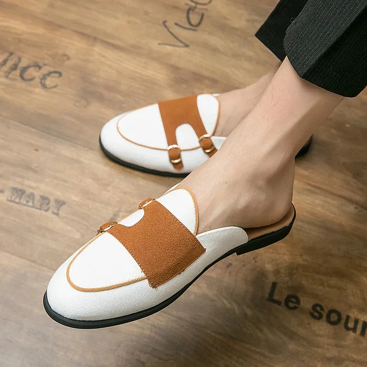 Men Modern Mules With Buckles In a Two-Colour Look shopify Stunahome.com