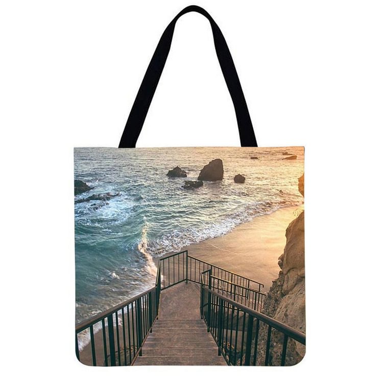 Seaside plank road - Linen Tote Bag