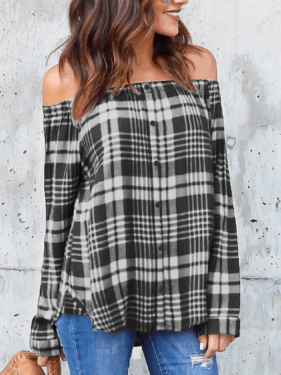 Fashion Plaid Button Blouse