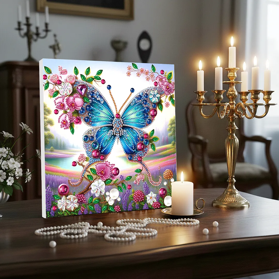 Butterfly DIY Special Shape Drill Diamond Art Pearl Painting Kit with Frame 25x25cm Art Craft Pearl Diamond Painting for Adults Beginners Home Decor