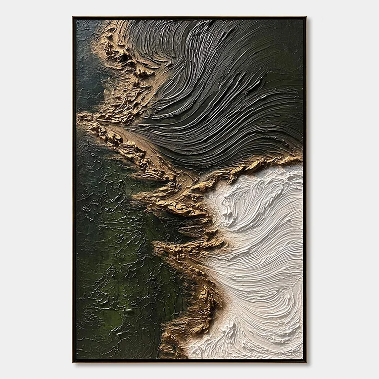 EMERALD SHORE: Wabi Sabi Textured Abstract Coastal Painting（Canvas painting）