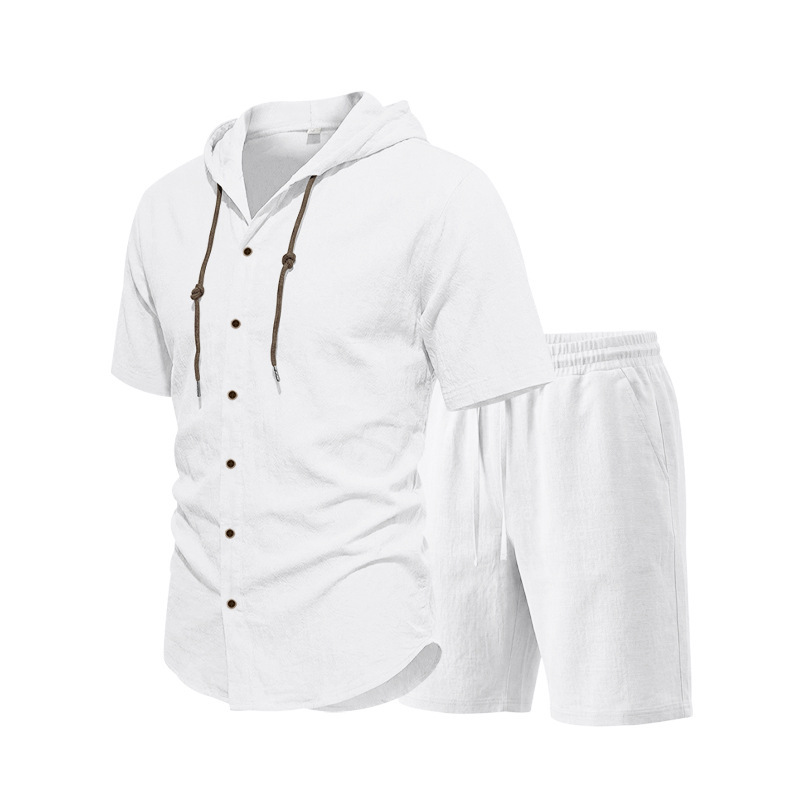 2026 Men’s Solid Color Casual Sports Set Minimalist Loose Hoodie Short Sleeve Zip Cardigan & Knee-Length Shorts Tracksuit