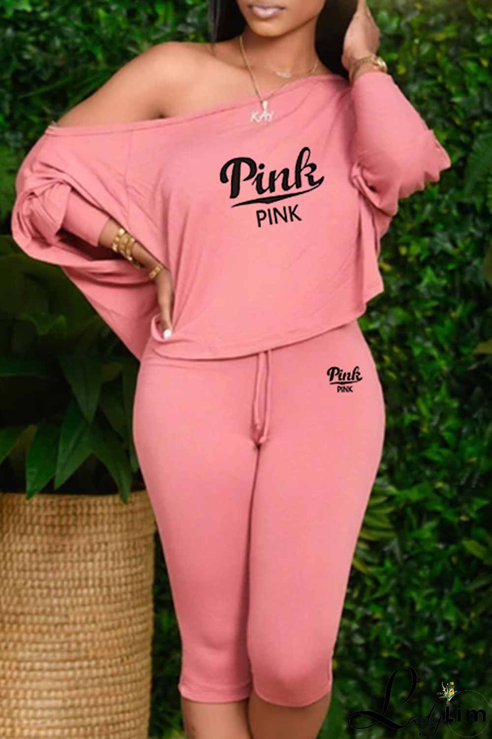 Gray White Fashion Print Patchwork One Shoulder Long Sleeve Two Pieces