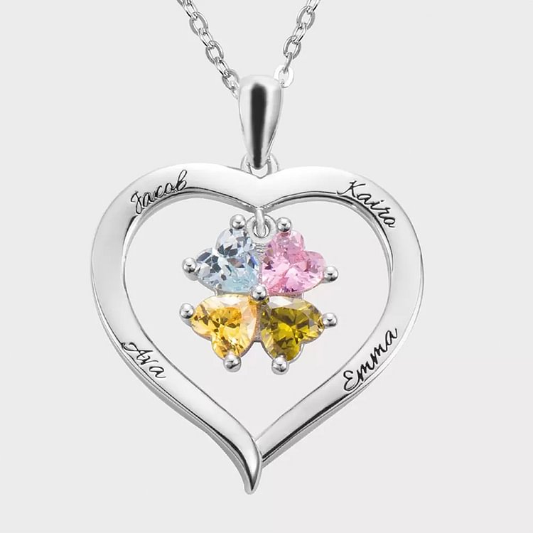 Personalized and Engraved Heart Crystal Birthstones Necklace